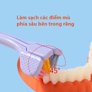 Bàn Chải Đánh Răng 3 Mặt 360 Độ Có Cạo Lưỡi Cho Trẻ Em, Người Lớn – Chữ U Ôm Sát Răng Làm Sạch Nhanh