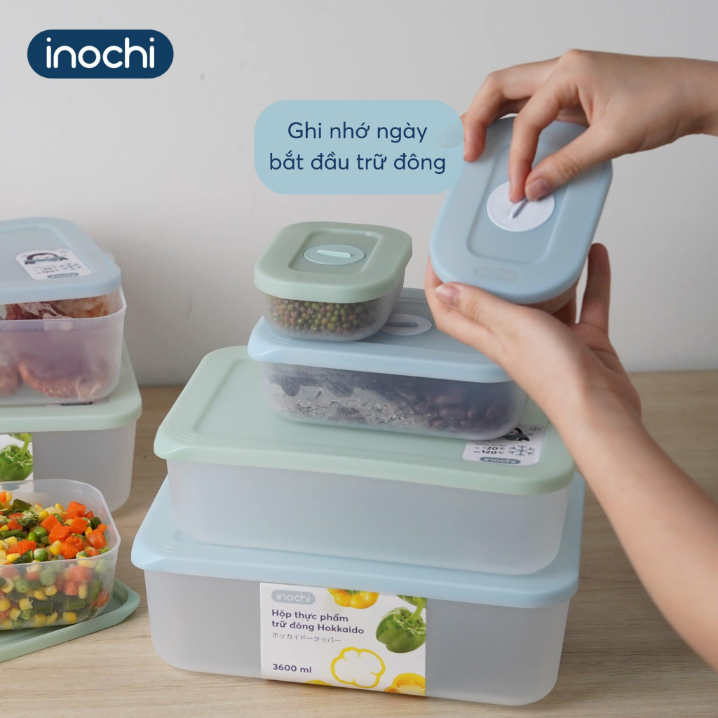 Hộp thực phẩm trữ đông chữ nhật, tròn INOCHI đa dạng màu sắc, an toàn khi đông lạnh