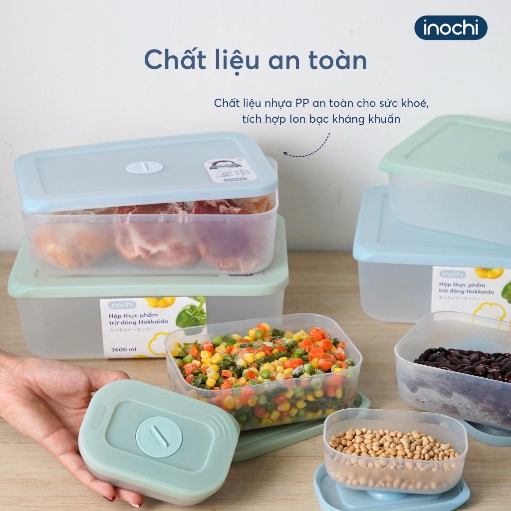 Hộp thực phẩm trữ đông chữ nhật, tròn INOCHI đa dạng màu sắc, an toàn khi đông lạnh