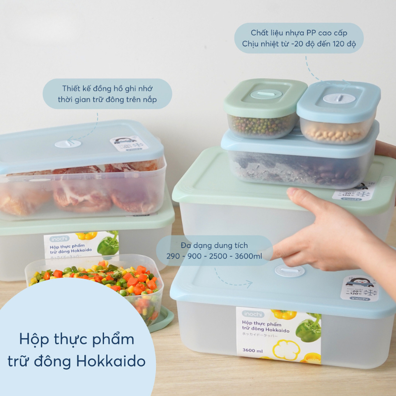 Hộp thực phẩm trữ đông chữ nhật, tròn INOCHI đa dạng màu sắc, an toàn khi đông lạnh