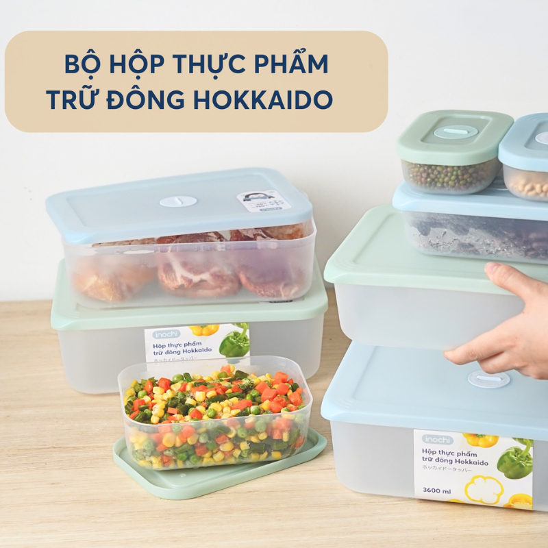 Bộ 2 hộp thực phẩm trữ đông Hokkaido INOCHI nhiều kích cỡ, đa dạng sắc màu