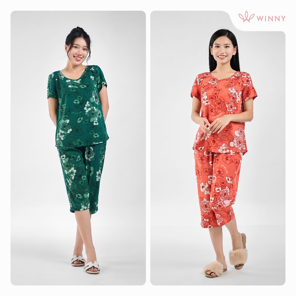 Ảnh Bộ mặc nhà nữ WINNY kiểu cộc tay quần ngố chất lanh mềm mát 2MNLA23016N 2