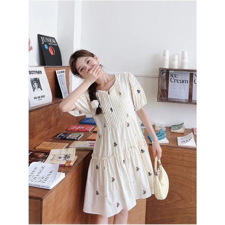 Váy bầu hoa nhí, đầm bầu thời trang dáng babydoll hoa nhí kiểu dáng Hàn Quốc họa tiết hoa vintarget
