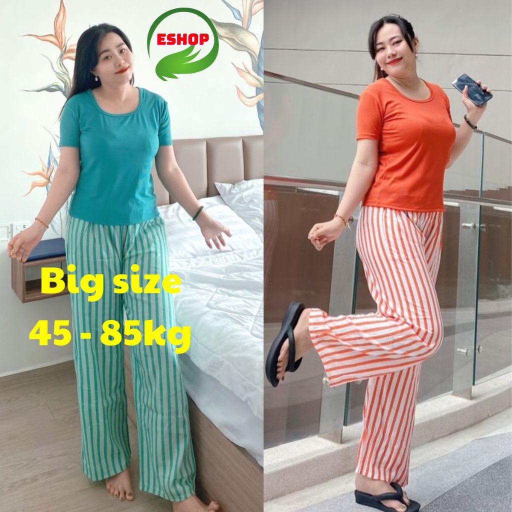 Đồ Bộ Nữ Quần Sọc Ống Rộng Suông Bigsize ESHOP Đồ mặc nhà đẹp dễ thương đi chơi ngủ thoải mái phù hợp mọi lứa tuổi DB338