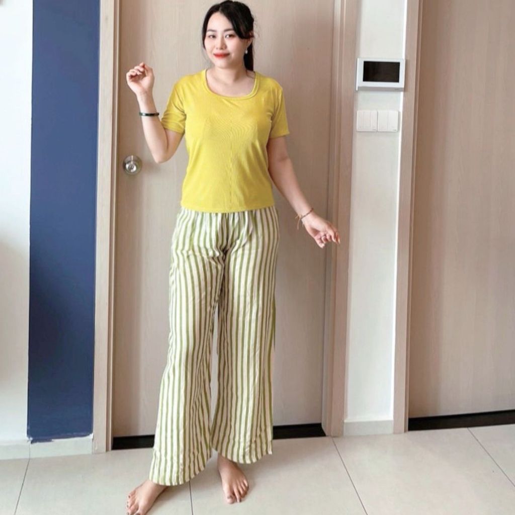 Đồ Bộ Nữ Quần Sọc Ống Rộng Suông Bigsize ESHOP Đồ mặc nhà đẹp dễ thương đi chơi ngủ thoải mái phù hợp mọi lứa tuổi DB338