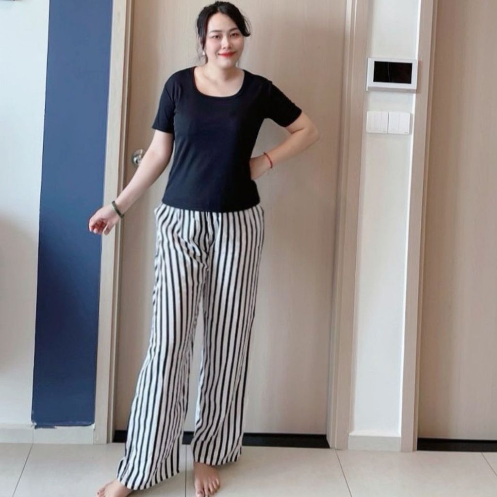 Đồ Bộ Nữ Quần Sọc Ống Rộng Suông Bigsize ESHOP Đồ mặc nhà đẹp dễ thương đi chơi ngủ thoải mái phù hợp mọi lứa tuổi DB338