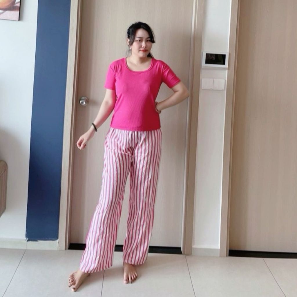 Đồ Bộ Nữ Quần Sọc Ống Rộng Suông Bigsize ESHOP Đồ mặc nhà đẹp dễ thương đi chơi ngủ thoải mái phù hợp mọi lứa tuổi DB338
