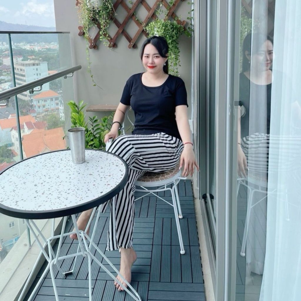 Đồ Bộ Nữ Quần Sọc Ống Rộng Suông Bigsize ESHOP Đồ mặc nhà đẹp dễ thương đi chơi ngủ thoải mái phù hợp mọi lứa tuổi DB338