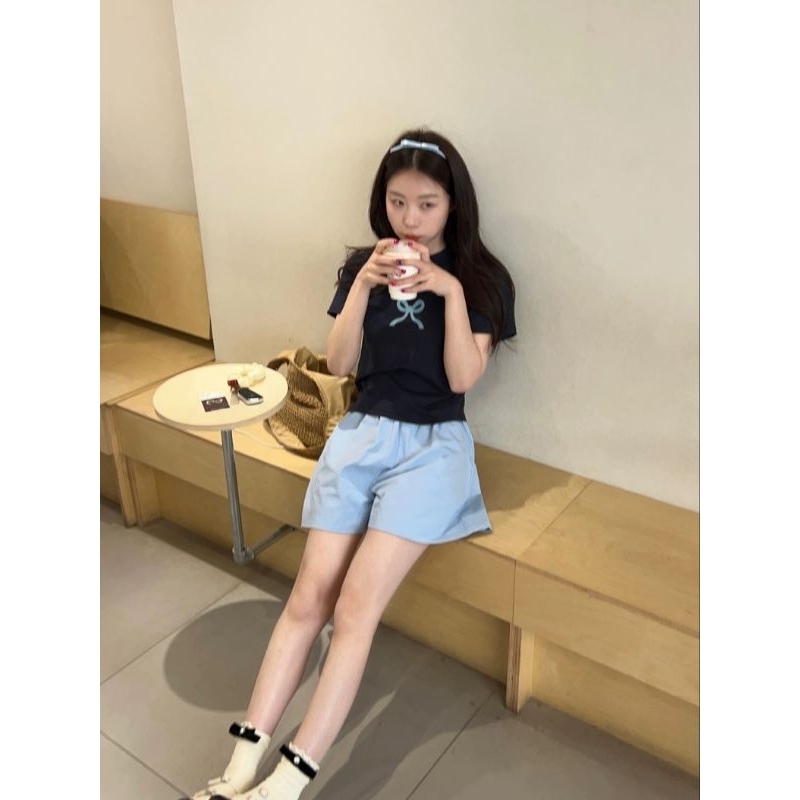 M.H STYLE Áo nơ cộc tay babytee dáng ôm siêu hot+ kèm quần+chân váy