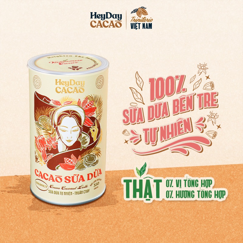 Ảnh Bột cacao sữa dừa tự nhiên, thuần chay – Lon 350g – Heyday Cacao 1