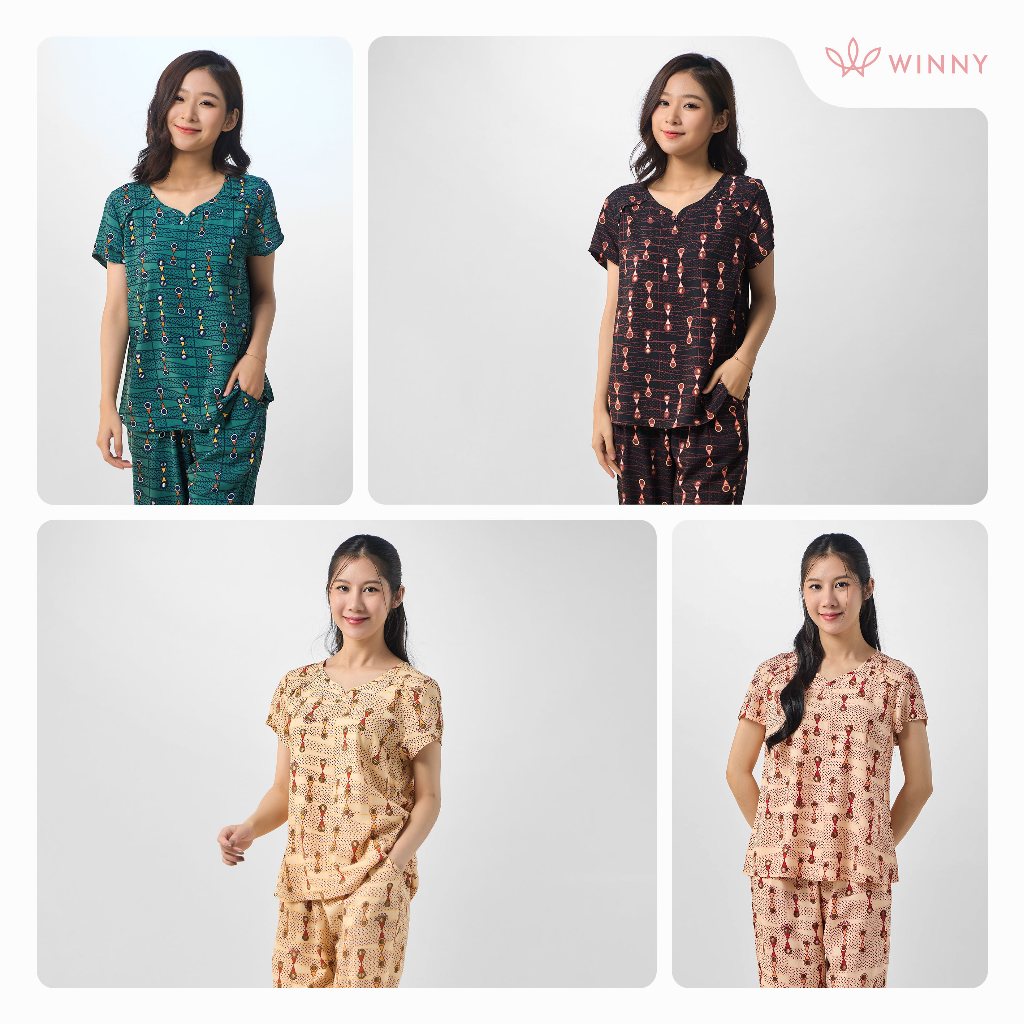 Ảnh Bộ mặc nhà nữ WINNY kiểu cộc tay quần ngố chất lanh mềm mát mùa hè 2MNLA23023N 3