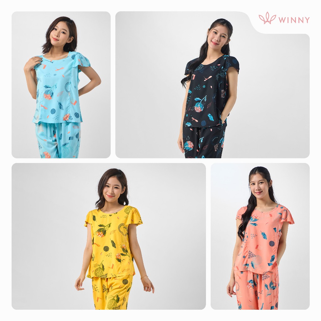 Ảnh Bộ mặc nhà nữ WINNY kiểu cộc tay quần ngố chất lanh mềm mịn thấm hút nhanh khô 2MNLA23030N 2