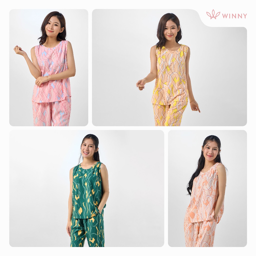 Ảnh Bộ mặc nhà nữ WINNY kiểu sát nách quần ngố chất Lanh mềm mịn thấm hút nhanh khô 2MNLA23031S 3