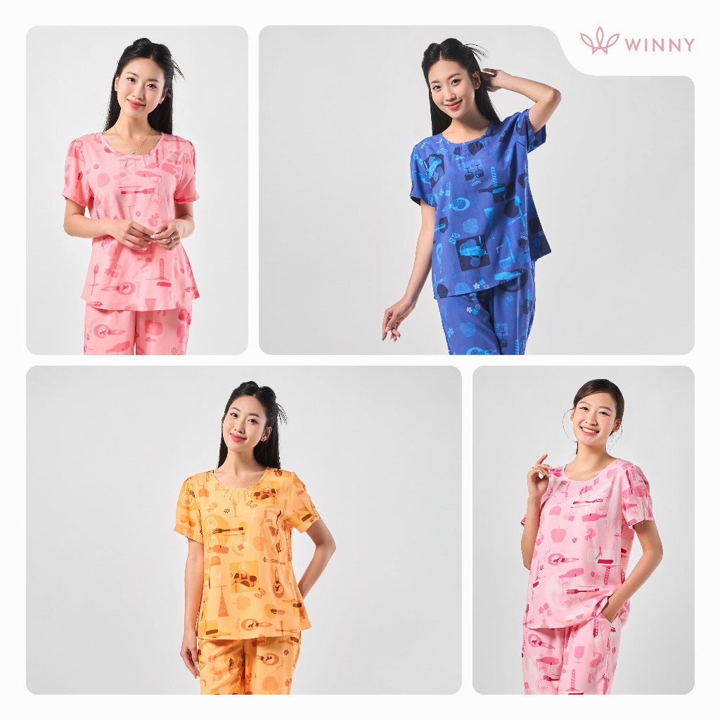 Ảnh Bộ mặc nhà nữ WINNY kiểu cộc tay quần ngố chất lanh mềm 2MNLA23033N 3