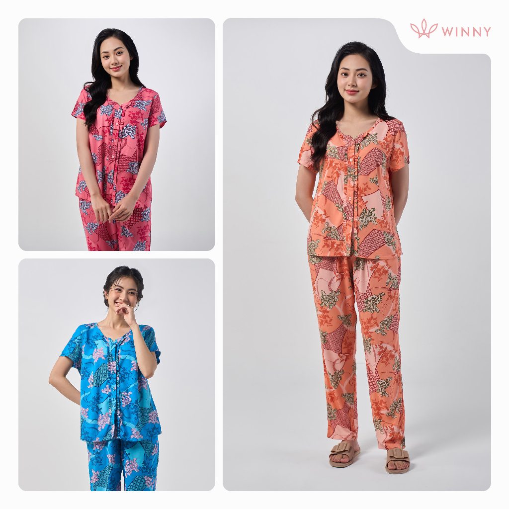 Ảnh Bộ mặc nhà nữ WINNY kiểu cộc tay quần dài chất lanh mềm mát 2MNLA23035D 2