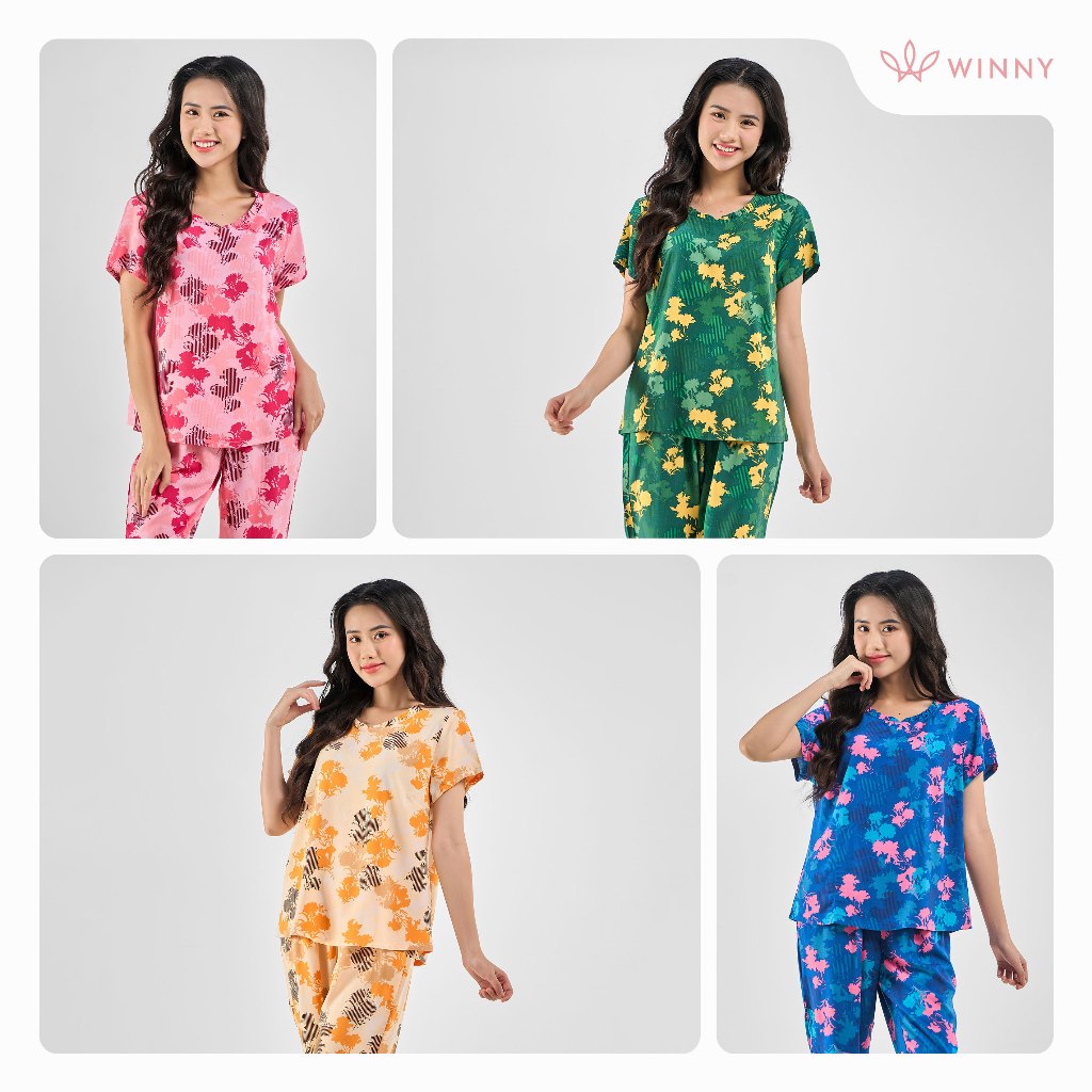 Ảnh Bộ mặc nhà nữ WINNY kiểu cộc tay quần ngố chất lanh mềm mát thấm hút 2MNLA23039N 3