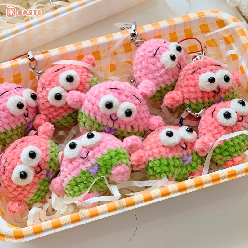 Móc Khoá Len Nhung SpongeBob Patrick Star Sao Biển Bọt Biển Màu Hồng