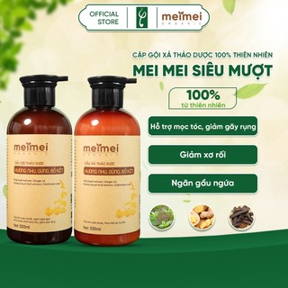 Combo Gội Xả Thảo Dược Meimei Siêu Mượt 500ml x 2 - Hương Nhu, Gừng, Bồ Kết, Hỗ Trợ Giảm Xơ Rối