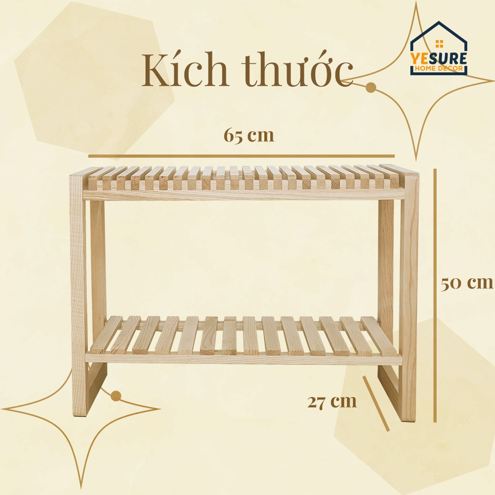 Ảnh Kệ Gỗ Để Giầy Gỗ Tần Bì Tab Đầu Giường Kích Thước 65x50x27 Thiết Kế Thẩm Mỹ Lắp Đặt Dễ Dàng YESURE - Hàng chính hãng 1