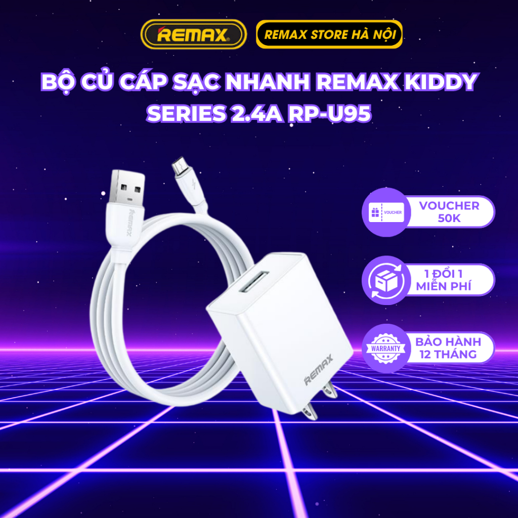 (CHÍNH HÃNG) Bộ củ cáp sạc nhanh REMAX Kiddy Series 2.4A RP-U95 Charger ...
