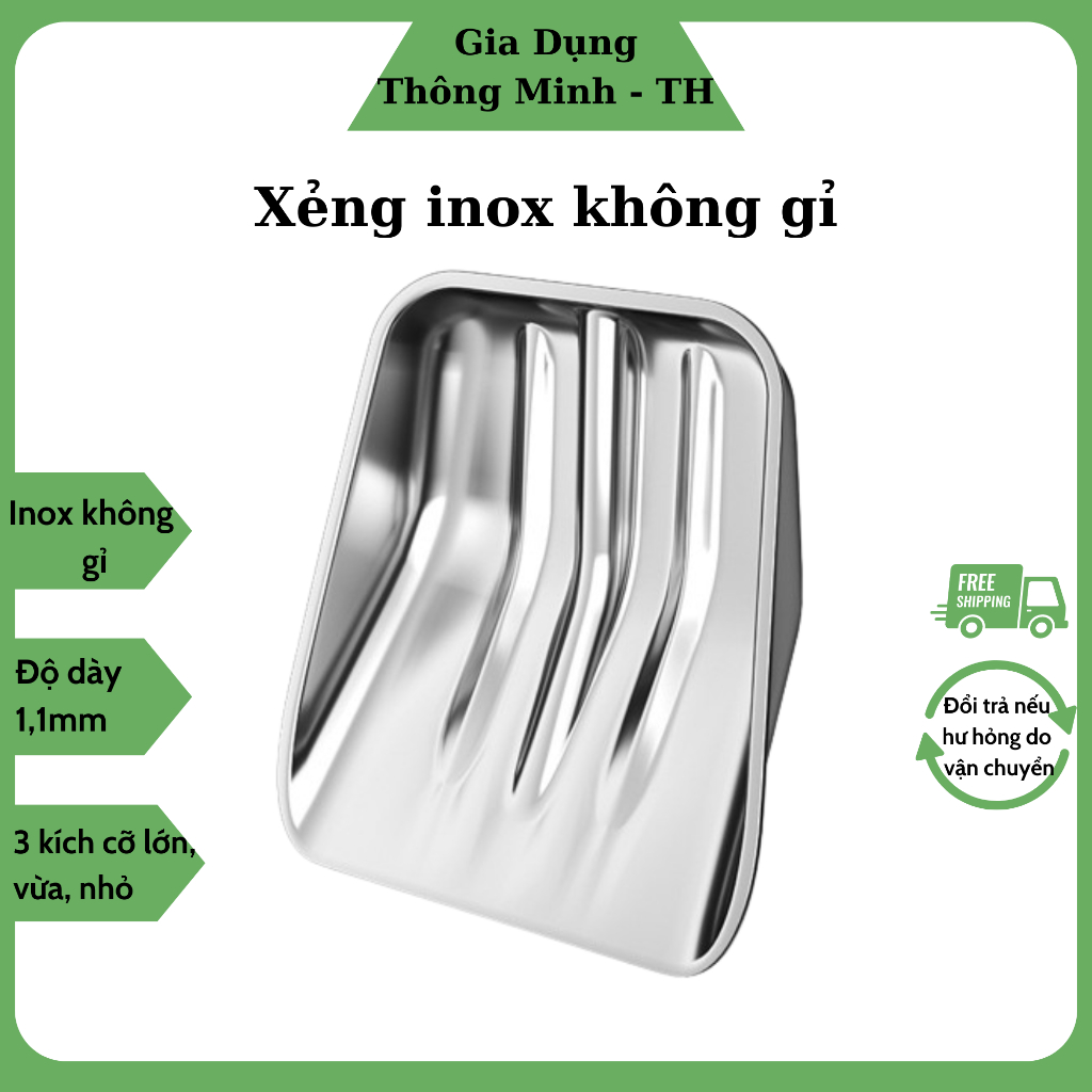 Xẻng xúc inox không gỉ kích thước lớn, độ dày 1,1mm xúc nông sản, rác ...