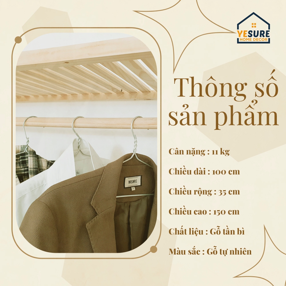 Ảnh Tủ Kệ Trang Trí Gỗ Tần Bì Kệ Đa Năng Treo Quần Áo Thiết Kế Thẩm Mỹ Dễ Dàng Lắp Đặt YESURE - Hàng chính hãng 2