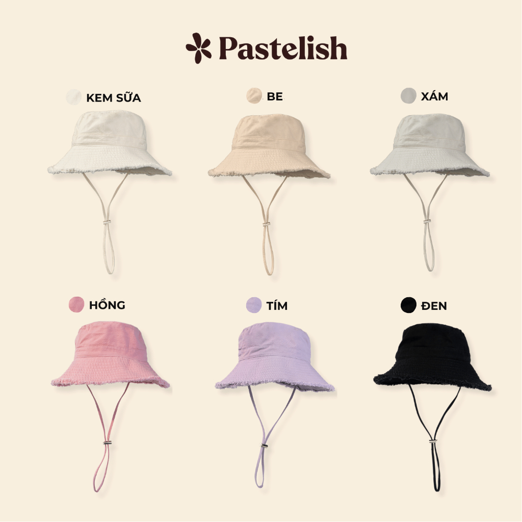 Mũ Nón Bucket Tua Rua Kaki Pastelish - Form Hat Phong Cách Ulzzang - 6 màu Thời trang Trendy
