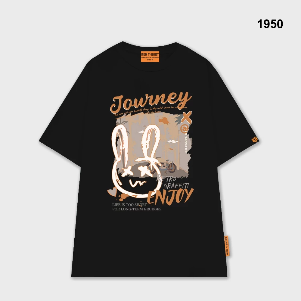 Áo thun unisex HY KOREA Thỏ Enjoy 1950 tay lỡ form rộng