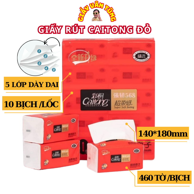 GIẤY RÚT ĐỂ BÀN CAITONG ĐỎ, GIẤY ĂN CAO CẤP 5 LỚP SIÊU MỀM, SIÊU DAI, 1 ...