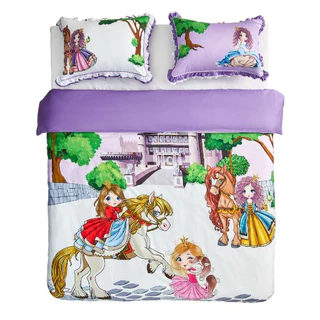 Drap chăn ga Everon EPC 21054 màu tím lâu đài công chúa cho bé họa tiết in vải 100% cotton
