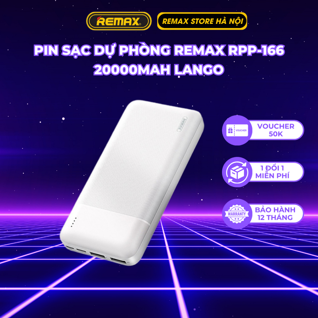 Pin sạc dự phòng Chính hãng Remax RPP-166 20000mAh Lango, 2 cổng input ...