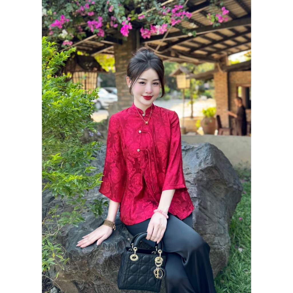 Set đồ lam đi chùa nữ cổ tàuTằm Thọ đính đá Pháp phục lễ chùa khuy dây tết Bộ đồ đi lễ tay lỡ lụa mềm mịn