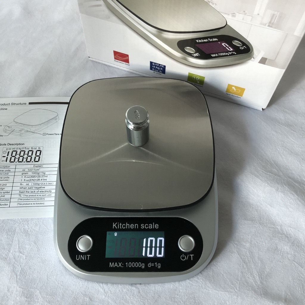 Cân nhà bếp, cân điện tử mini định lượng 1g-10kg dùng để cân thực phẩm làm bánh định lượng chính xác, tiện lợi.