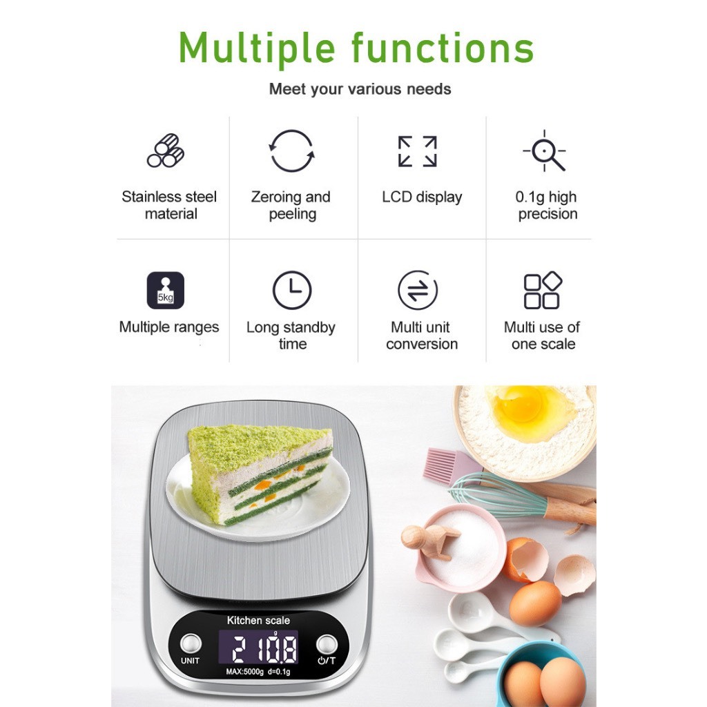 Cân nhà bếp, cân điện tử mini định lượng 1g-10kg dùng để cân thực phẩm làm bánh định lượng chính xác, tiện lợi.