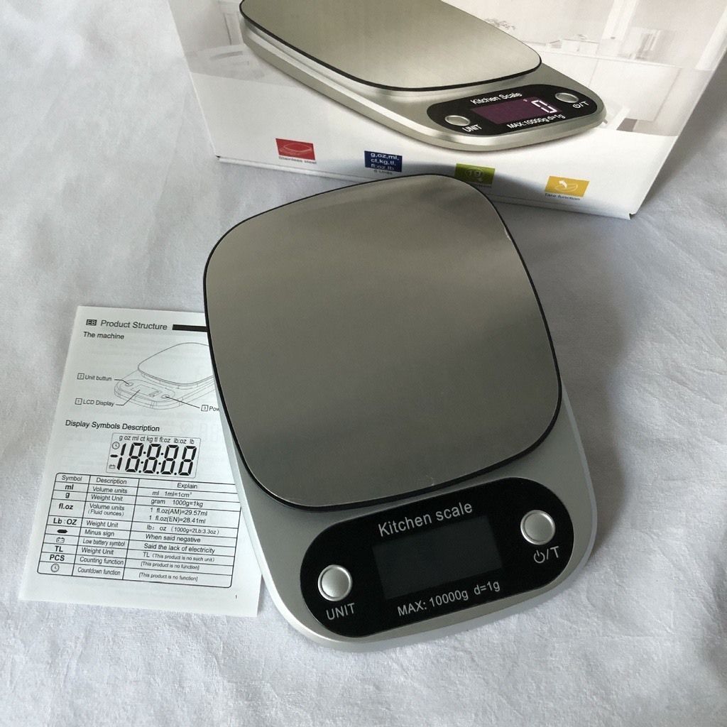 Cân nhà bếp, cân điện tử mini định lượng 1g-10kg dùng để cân thực phẩm làm bánh định lượng chính xác, tiện lợi.