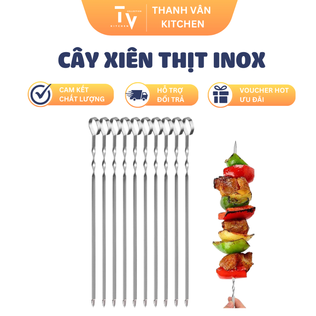 Cây xiên thịt nướng BBQ chất liệu Inox cao cấp, xiên thịt rau củ có đầu ...