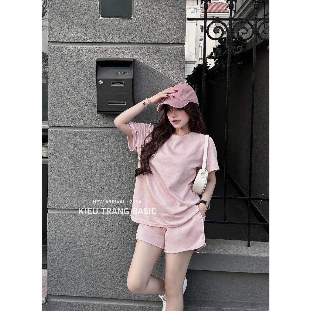 sét bộ đồ nữ mùa hè cộc tay kèm quần short cạp chun, Bộ đồ nữ áo thun tay lỡ cỏ tròn chất kèm quần (A140) Huyenstore