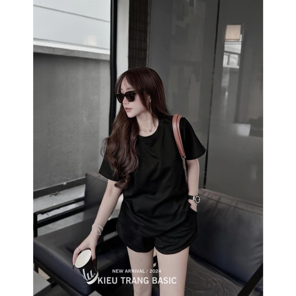 sét bộ đồ nữ mùa hè cộc tay kèm quần short cạp chun, Bộ đồ nữ áo thun tay lỡ cỏ tròn chất kèm quần (A140) Huyenstore