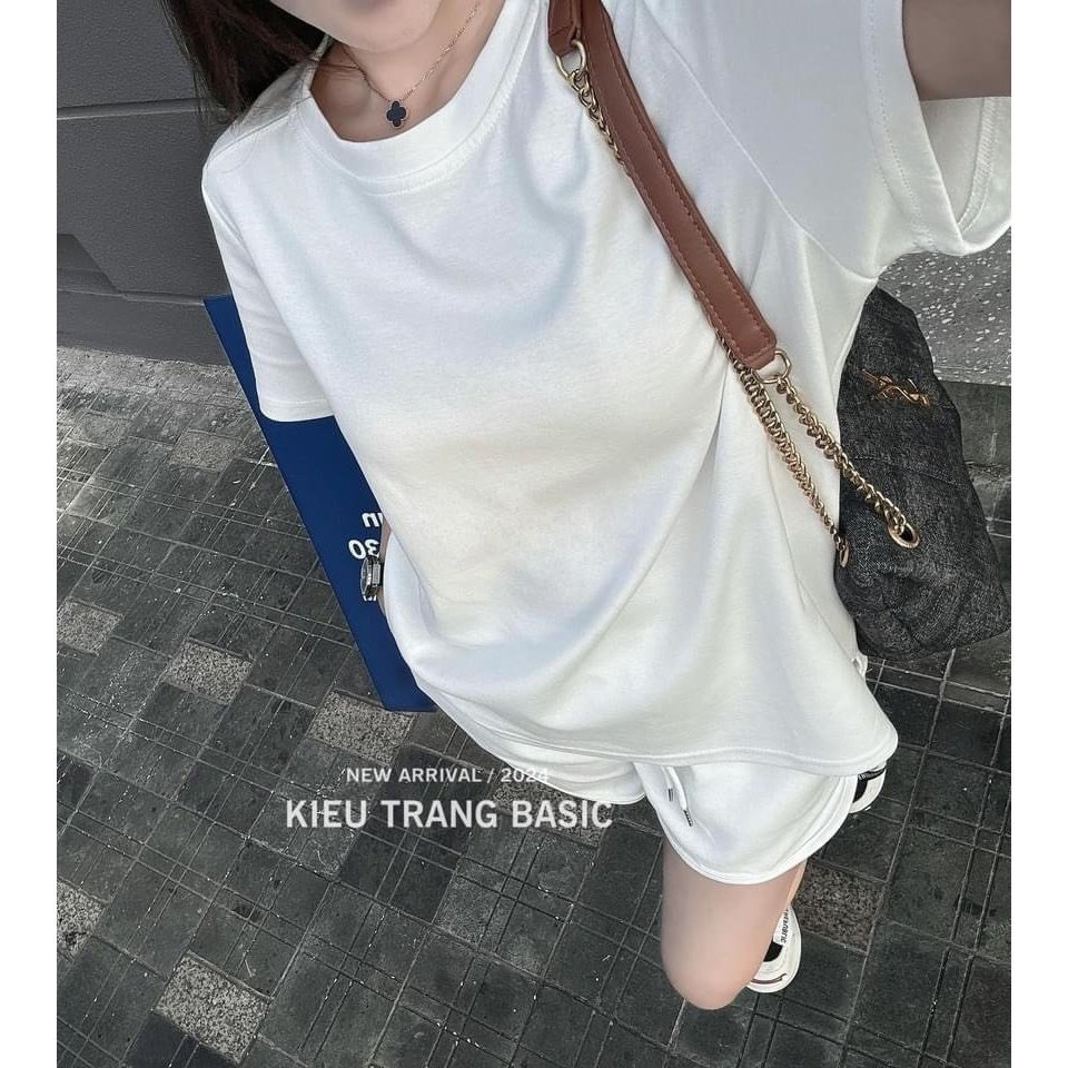 sét bộ đồ nữ mùa hè cộc tay kèm quần short cạp chun, Bộ đồ nữ áo thun tay lỡ cỏ tròn chất kèm quần (A140) Huyenstore