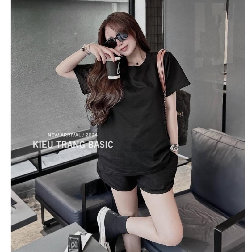 sét bộ đồ nữ mùa hè cộc tay kèm quần short cạp chun, Bộ đồ nữ áo thun tay lỡ cỏ tròn chất kèm quần (A140) Huyenstore