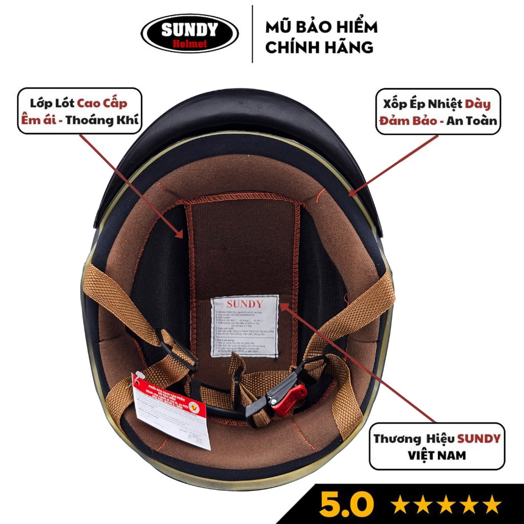 Ảnh Nón bảo hiểm nửa đầu kiểu dáng thể thao SUNDY Helmets HP02, an toàn, nam tính, Freesize (vòng đầu 55-59cm) 2