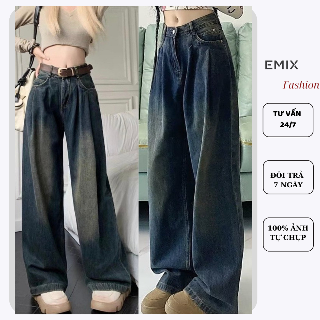 Ảnh Quần jean xuông ly trước ống rộng đủ màu Emix 1
