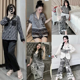 Đồ Bộ Lụa Xước Ánh Kim Thiết Kế 5D Sang Chảnh Tay Ngắn Quần Dài