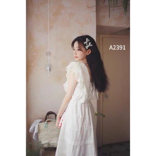 Đầm maxi thô ren phối bèo đi chơi đi du lịch cho các nàng tiểu thư A2391