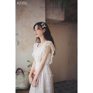 Đầm maxi thô ren phối bèo đi chơi đi du lịch cho các nàng tiểu thư A2391