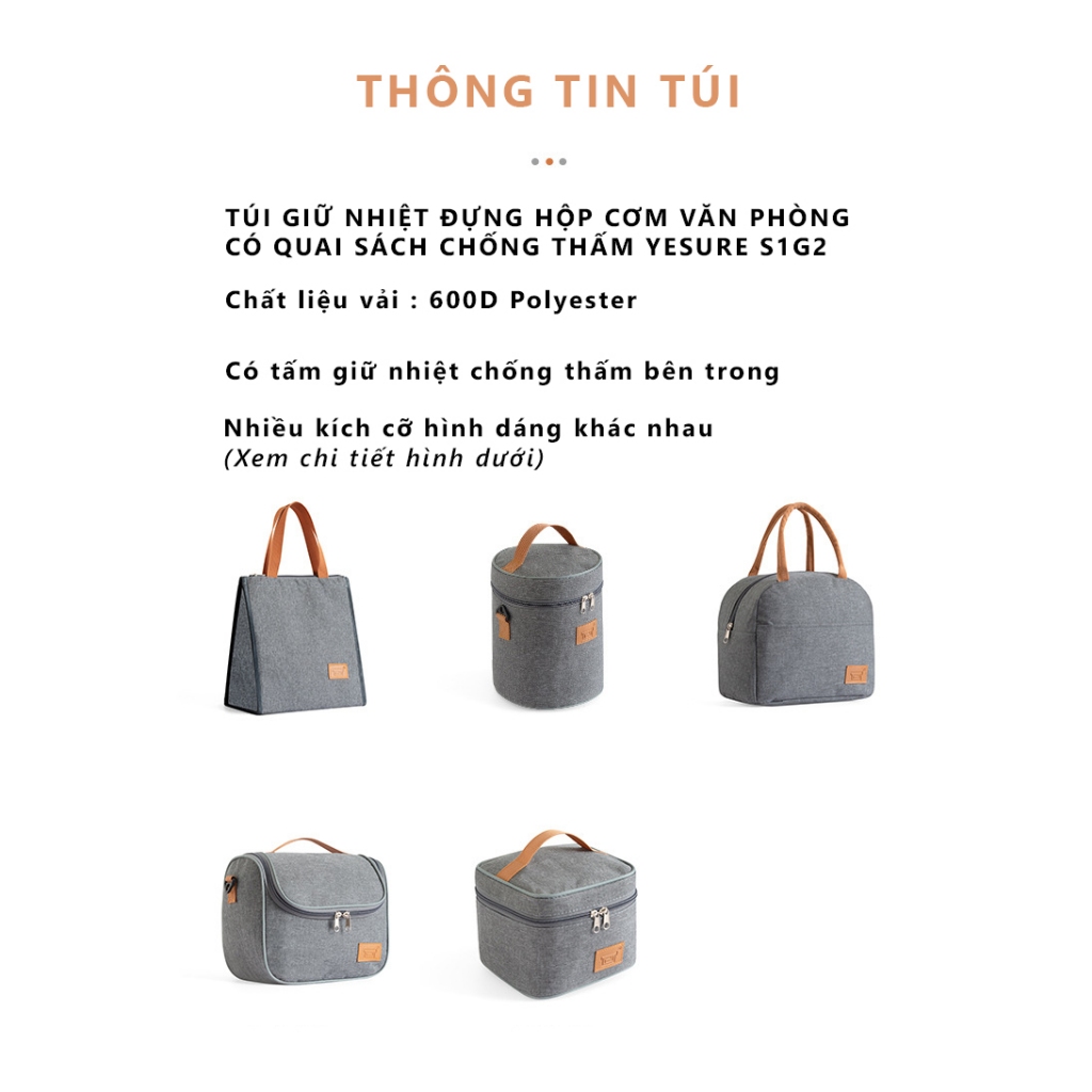 Ảnh Túi Giữ Nhiệt Chống Thấm Túi Đựng Hộp Cơm Văn Phòng Có Quai Sách, Thiết Kế Rộng Rãi YESURE S1G2 Cổ Điển Sang Trọng 1