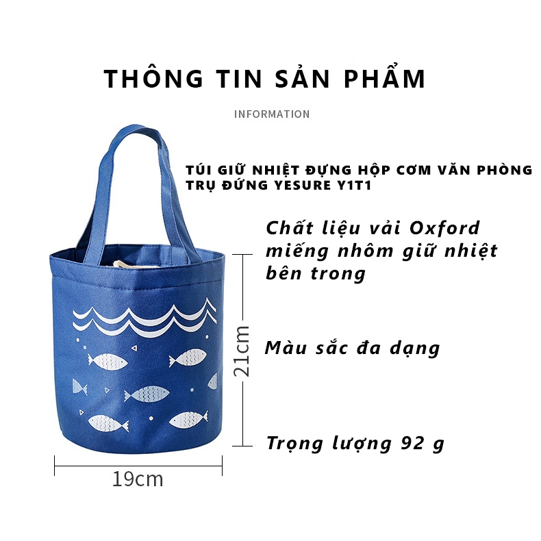 Ảnh Túi Giữ Nhiệt Chống Thấm Túi Đựng Hộp Cơm Văn Phòng Trụ Đứng Có Dây Buộc Miệng YESURE Y1T1 - Hàng Chính Hãng 1