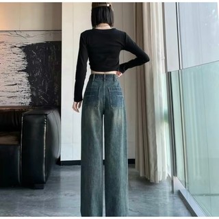Quần jean nữ ống rộng lưng cao túi ngang - 247store - Quanjean9668_P10K6