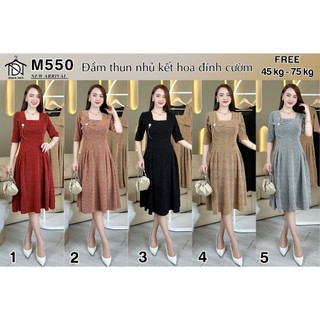 Đầm dạ hội trung niên chất nhũ ánh kim co giãn cực tốt, dáng chữ A, bigsize 75Kg - M550
