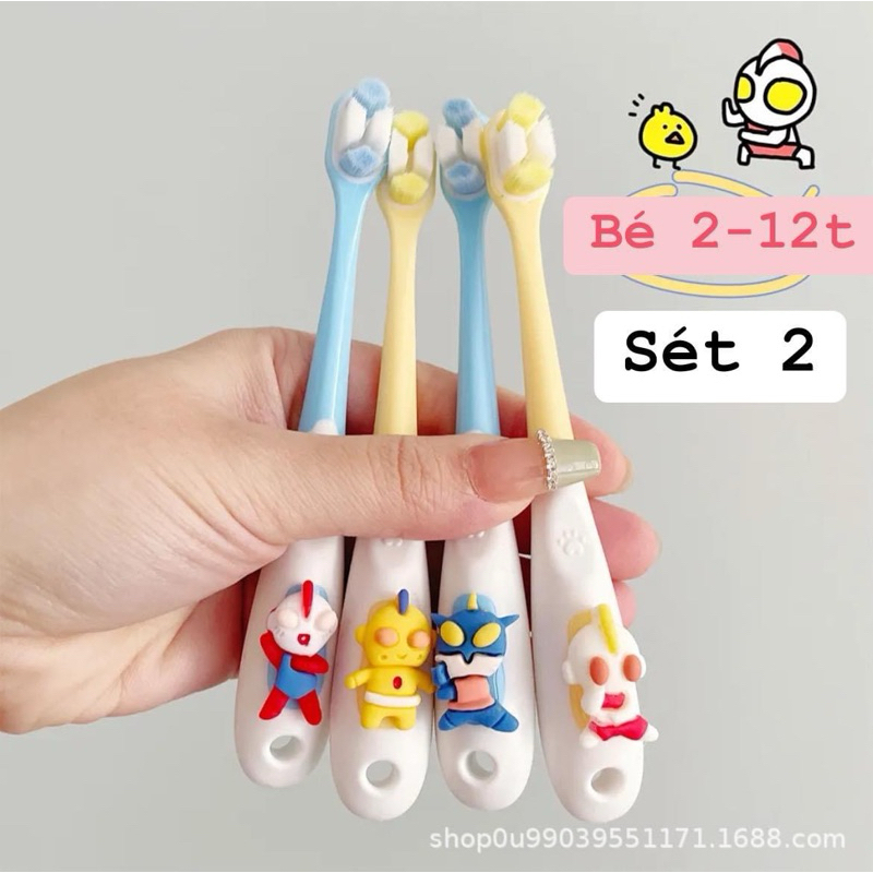 Sét 4 bàn chải đánh răng Nano 5D siêu mảnh với 2000 sợi tơ siêu mềm, bàn chải đánh răng lông tơ mini cho bé
